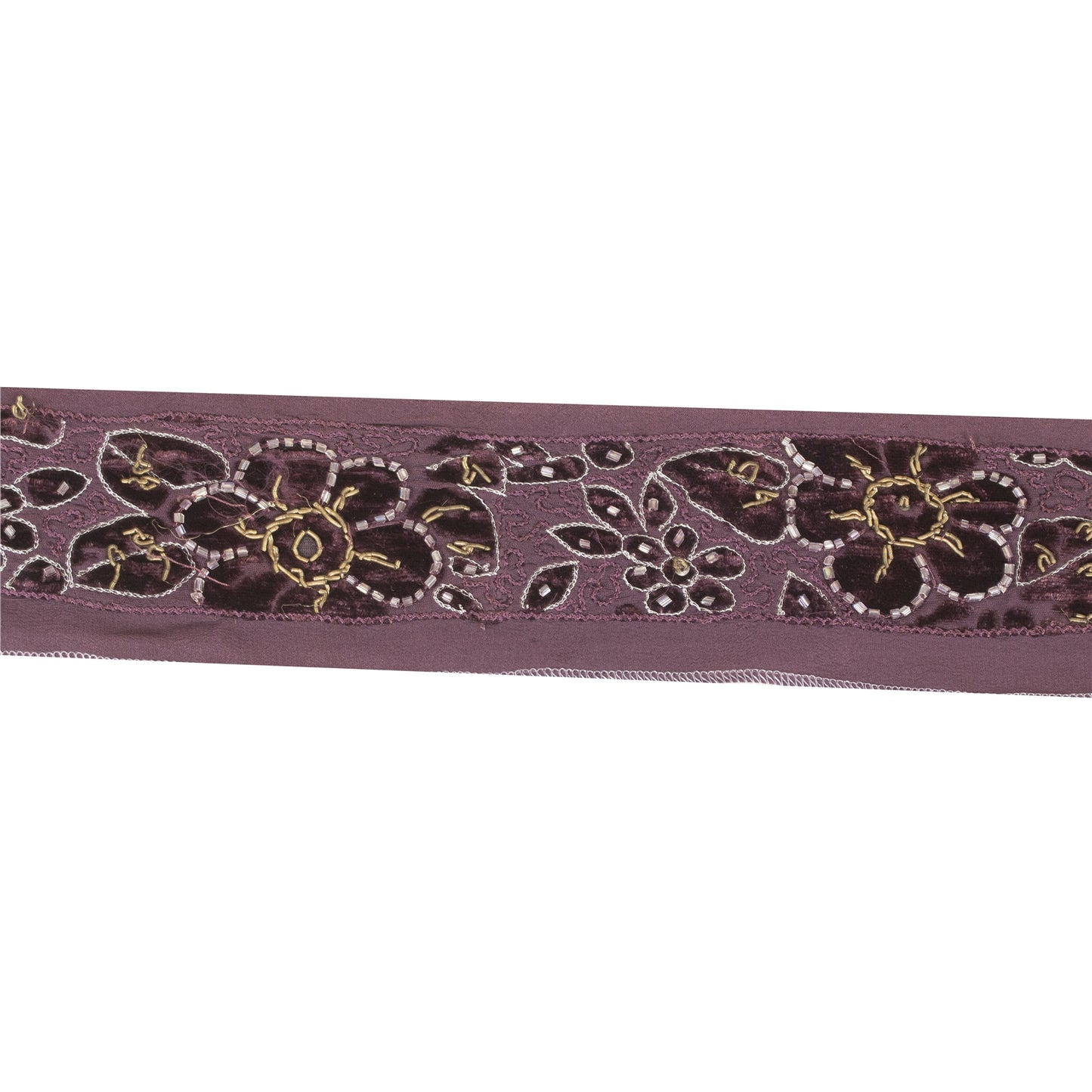 Sanskriti Vintage Sari Border Hand Beaded Zardozi 1 YD Craft Trim Purple Lace