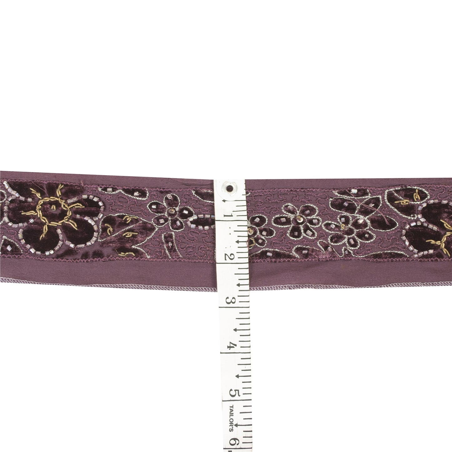 Sanskriti Vintage Sari Border Hand Beaded Zardozi 1 YD Craft Trim Purple Lace