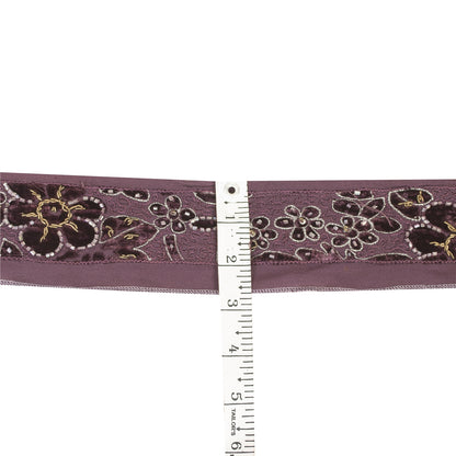 Sanskriti Vintage Sari Border Hand Beaded Zardozi 1 YD Craft Trim Purple Lace