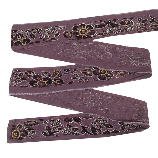 Sanskriti Vintage Sari Border Hand Beaded Zardozi 1 YD Craft Trim Purple Lace