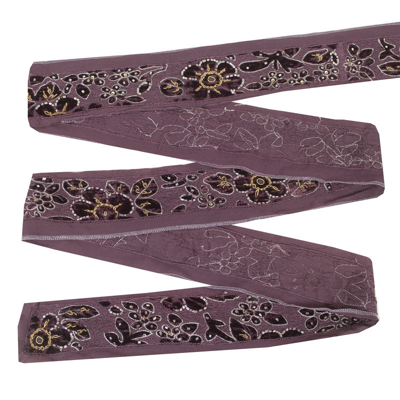 Sanskriti Vintage Sari Border Hand Beaded Zardozi 1 YD Craft Trim Purple Lace