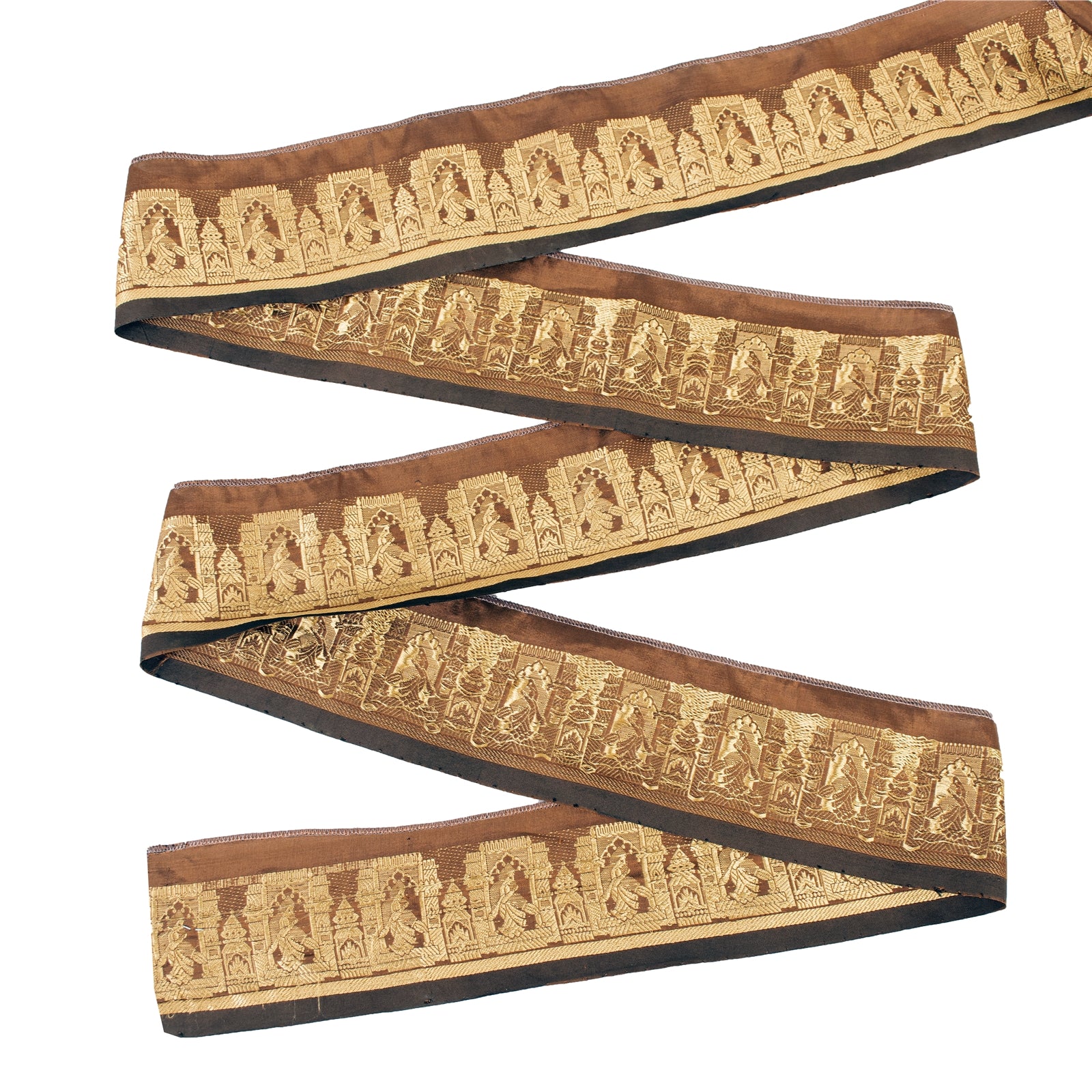 Sanskriti Vintage 1 YD Trim Sari Border Woven Baluchari Brown Sewing Lace 3.2W