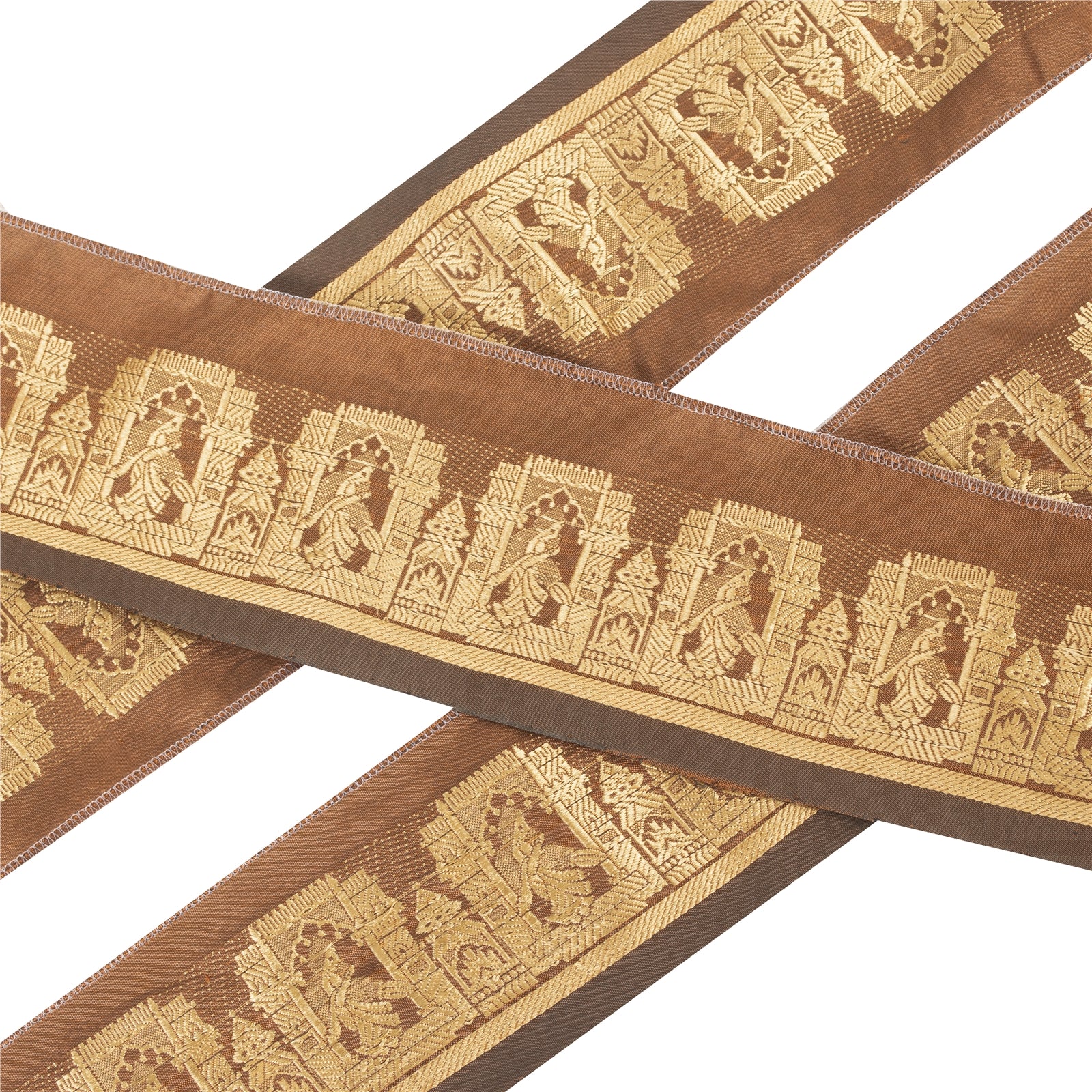 Sanskriti Vintage 1 YD Trim Sari Border Woven Baluchari Brown Sewing Lace 3.2W
