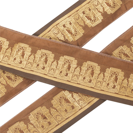 Sanskriti Vintage 1 YD Trim Sari Border Woven Baluchari Brown Sewing Lace 3.2W