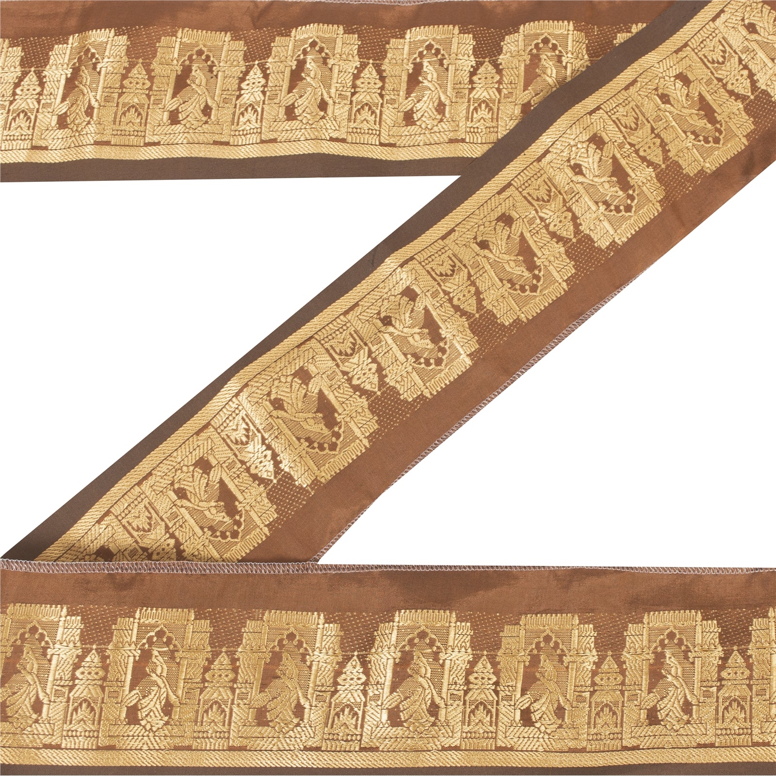 Sanskriti Vintage 1 YD Trim Sari Border Woven Baluchari Brown Sewing Lace 3.2W