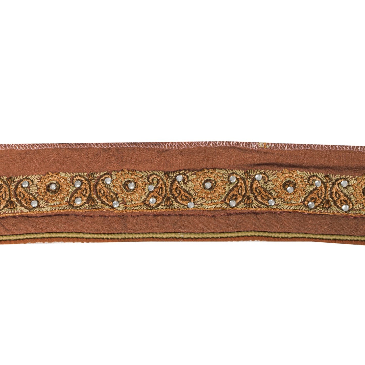 Sanskriti Vintage Brown Silk 1 YD Sari Border Hand Embroidered Craft Trim Lace
