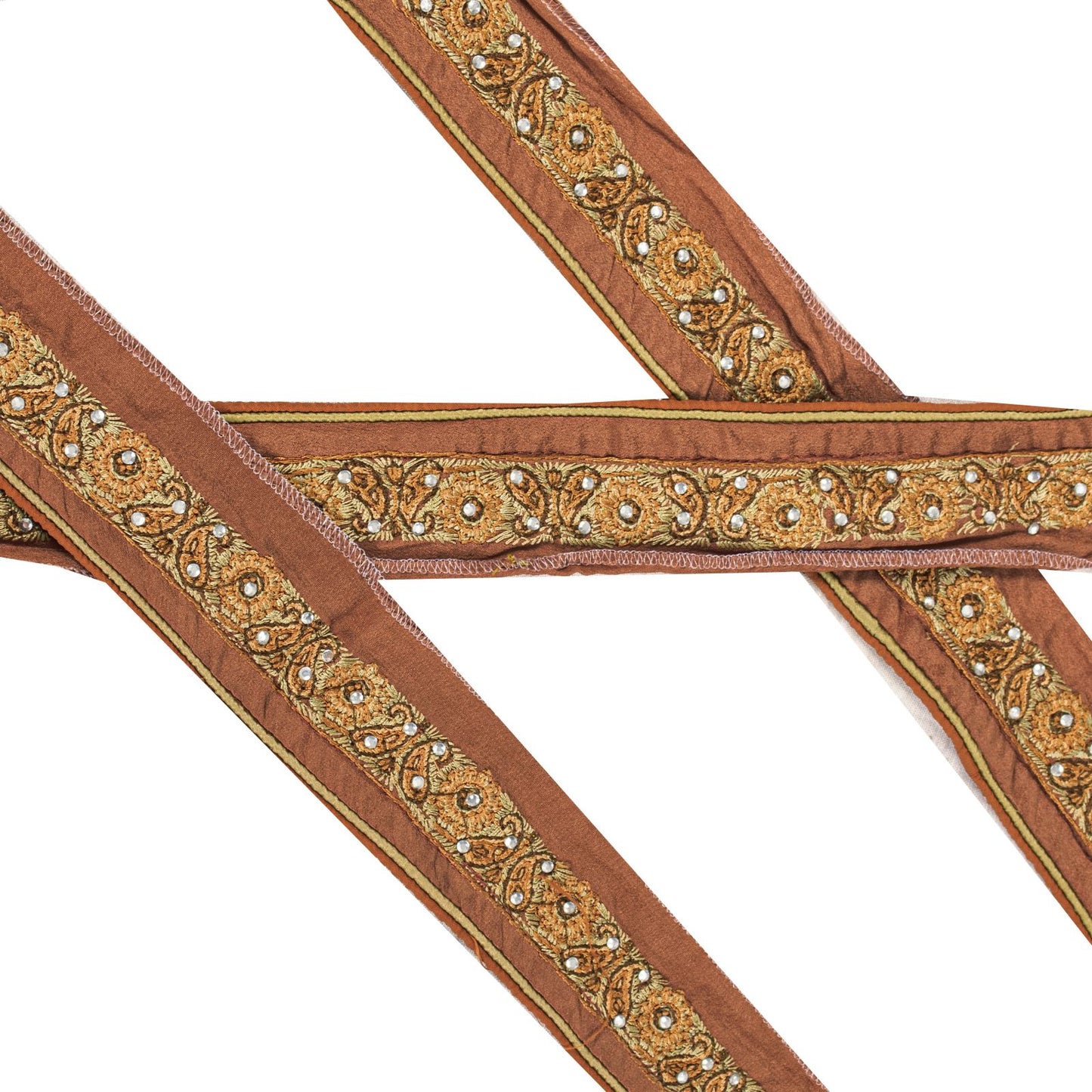 Sanskriti Vintage Brown Silk 1 YD Sari Border Hand Embroidered Craft Trim Lace