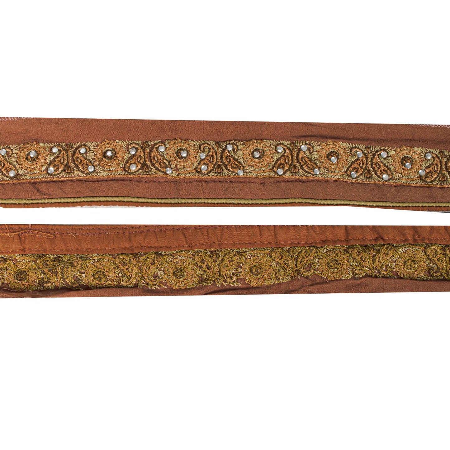 Sanskriti Vintage Brown Silk 1 YD Sari Border Hand Embroidered Craft Trim Lace