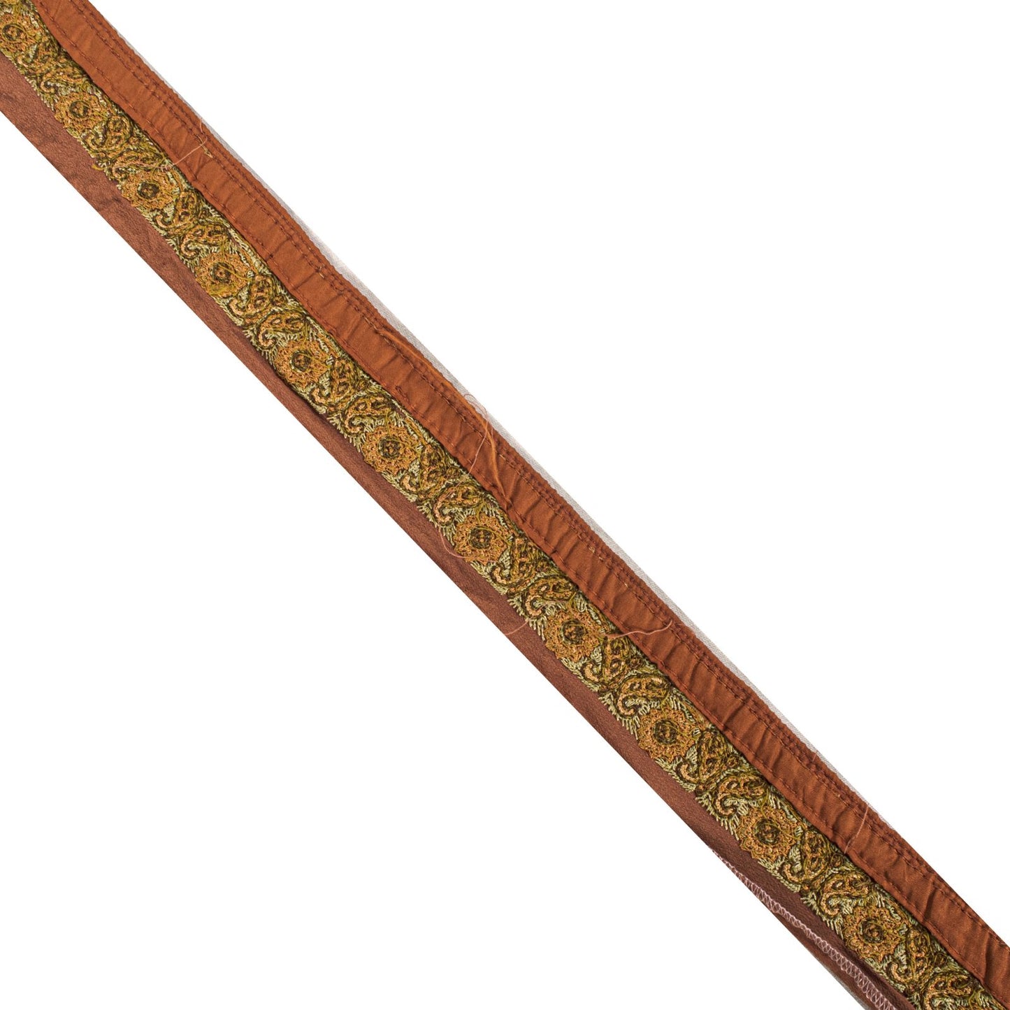 Sanskriti Vintage Brown Silk 1 YD Sari Border Hand Embroidered Craft Trim Lace