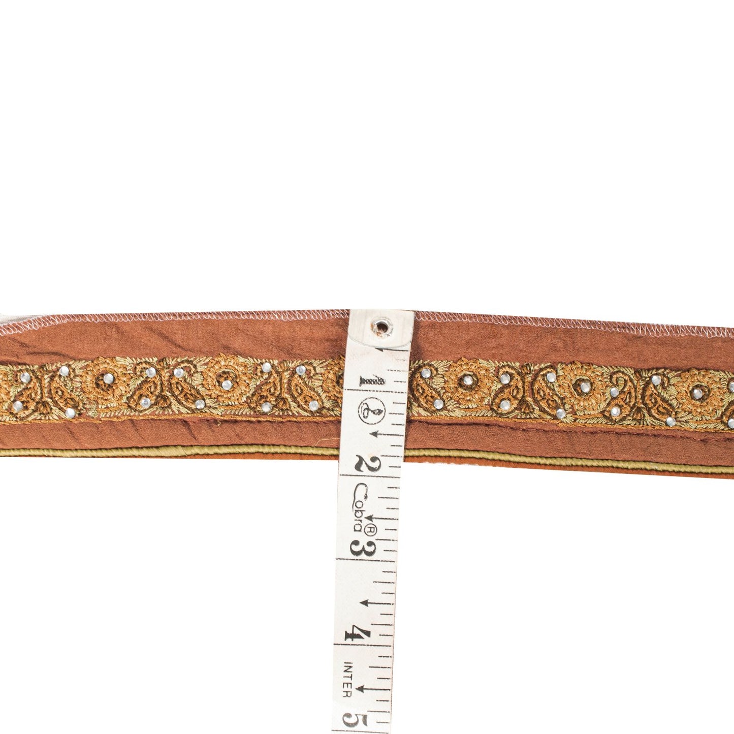 Sanskriti Vintage Brown Silk 1 YD Sari Border Hand Embroidered Craft Trim Lace