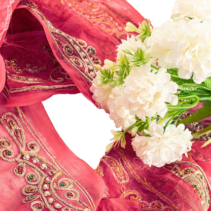 SANSKRITI VINTAGE SAREE BORDER HAND BEADED 1YD TRIM PATCH WORK LACE 2.5W PINK