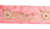 SANSKRITI VINTAGE SAREE BORDER HAND BEADED 1YD TRIM PATCH WORK LACE 2.5W PINK