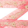 SANSKRITI VINTAGE SAREE BORDER HAND BEADED 1YD TRIM PATCH WORK LACE 2.5W PINK