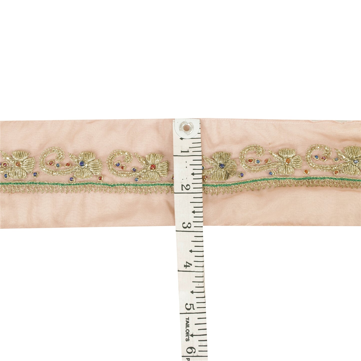 Sanskriti Vintage Sari Border Hand Beaded Zari Zardozi 1YD Craft Trim Peach Lace
