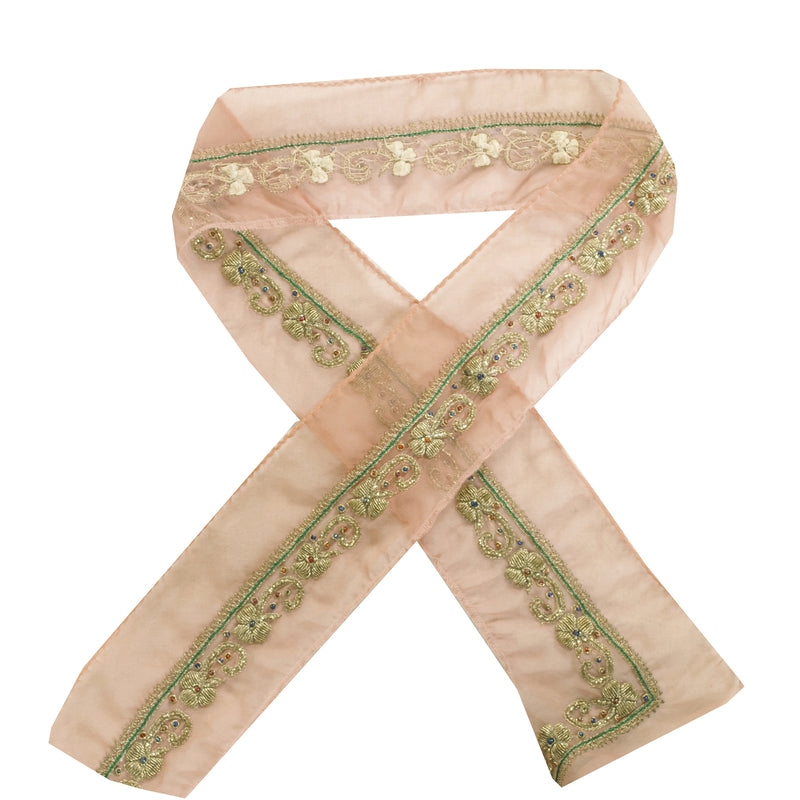 Sanskriti Vintage Sari Border Hand Beaded Zari Zardozi 1YD Craft Trim Peach Lace
