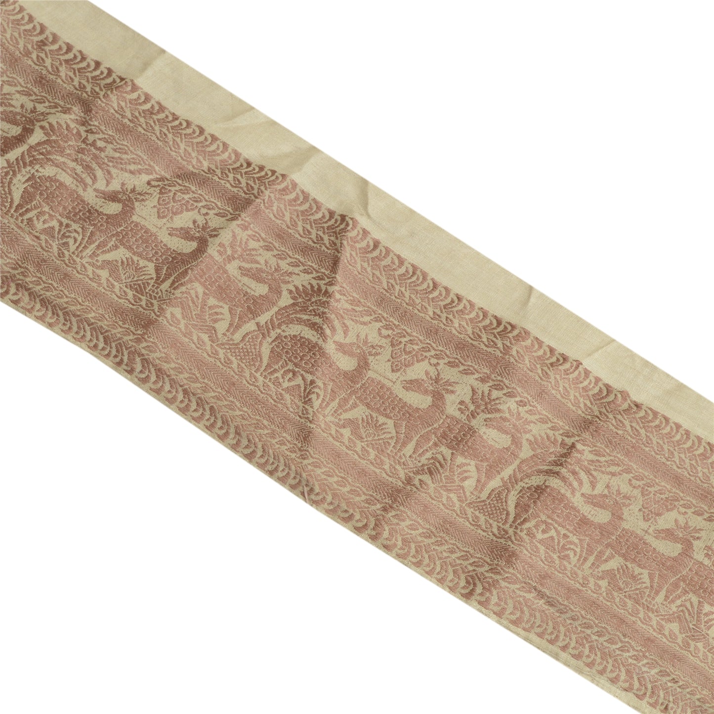 Sanskriti Vintage Sari Border Woven Baluchari Craft 1 Yd Sewing Ivory Trims Lace