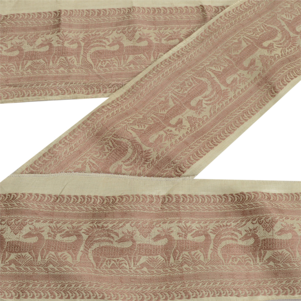 Sanskriti Vintage Sari Border Woven Baluchari Craft 1 Yd Sewing Ivory Trims Lace