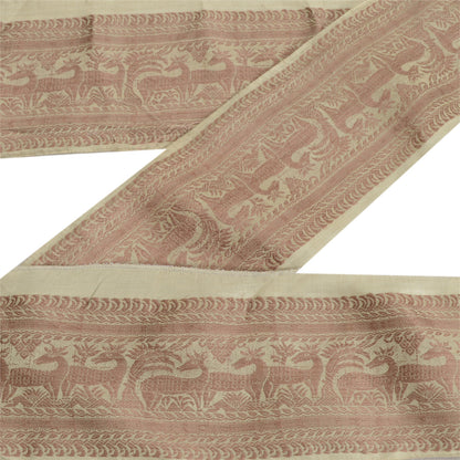 Sanskriti Vintage Sari Border Woven Baluchari Craft 1 Yd Sewing Ivory Trims Lace