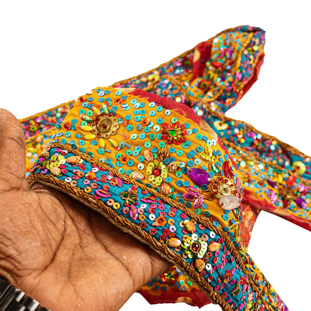 SANSKRITI VINTAGE SAREE BORDER HAND BEADED CRAFT 1YD TRIMS SAFFRON LACE 3.5W