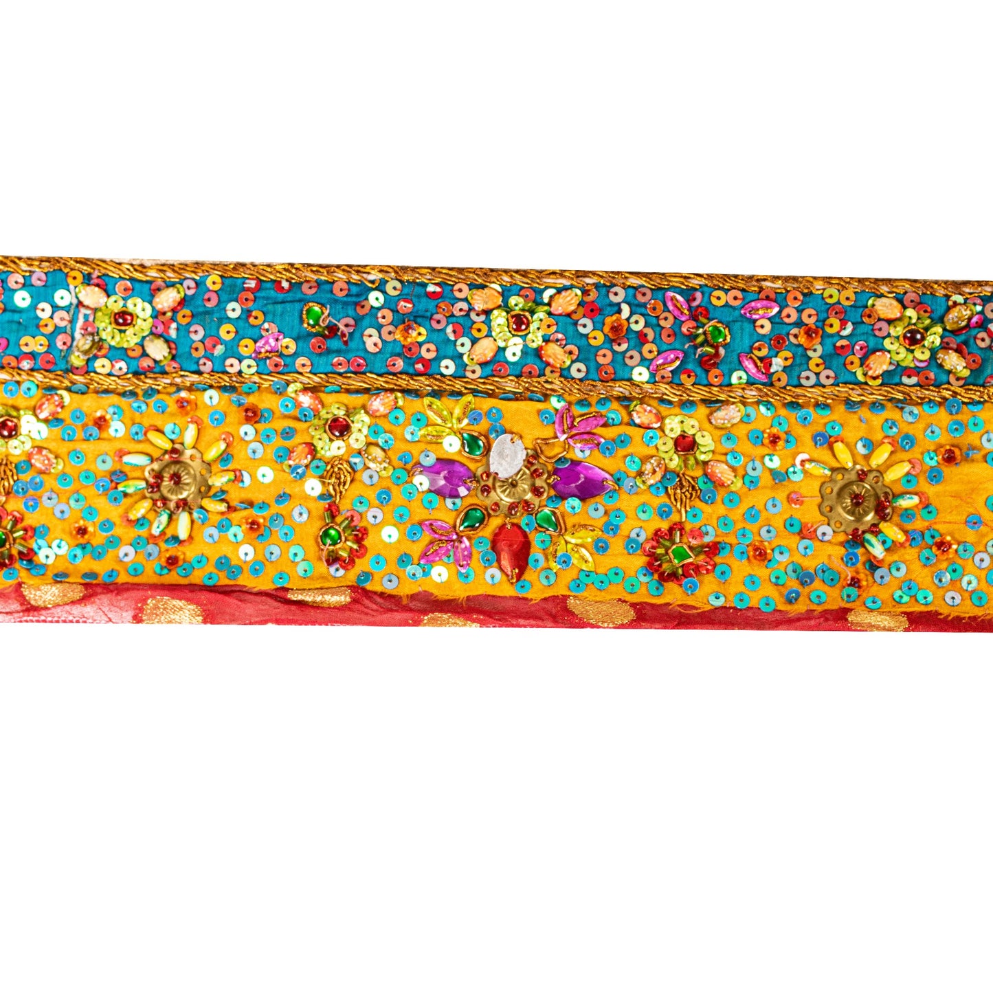 SANSKRITI VINTAGE SAREE BORDER HAND BEADED CRAFT 1YD TRIMS SAFFRON LACE 3.5W