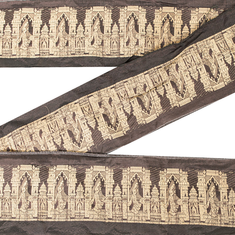 Sanskriti Vintage Sarees Border Brown Pure Silk Embroidered Thread Work Craft 1Yd Trims Lace 2.2W Sari RIbbon upholstery fabric