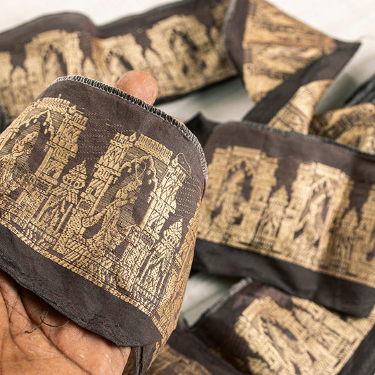 Sanskriti VINTAGE SAREE BORDER EMBROIDERED CRAFT 1YD TRIMS LACE 2.2W PURE SILK