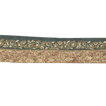 Sanskriti Vintage Sari Border Hand Beaded Zari Zardozi 1YD Craft Trim Green Lace