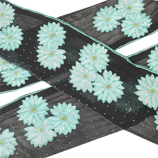 Sanskriti Vintage Sari Border Hand Beaded Sequins 1 YD Sewing Trim Black 8W Lace