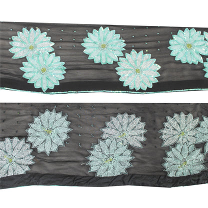 Sanskriti Vintage Sari Border Hand Beaded Sequins 1 YD Sewing Trim Black 8W Lace