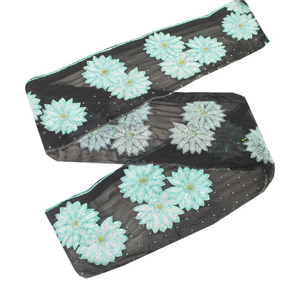 Sanskriti Vintage Sari Border Hand Beaded Sequins 1 YD Sewing Trim Black 8W Lace