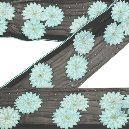 Sanskriti Vintage Sari Border Hand Beaded Sequins 1 YD Sewing Trim Black 8W Lace