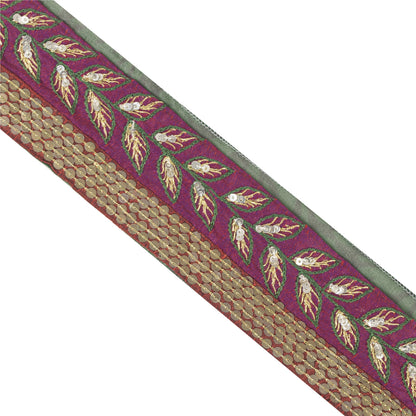 Sanskriti Vintage Sari Border Hand Bead Sequins 1 YD Craft Trim Purple 2.4W Lace