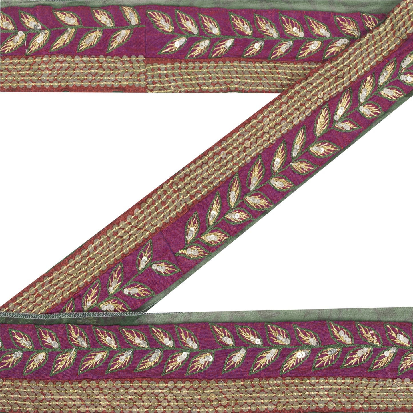 Sanskriti Vintage Sari Border Hand Bead Sequins 1 YD Craft Trim Purple 2.4W Lace