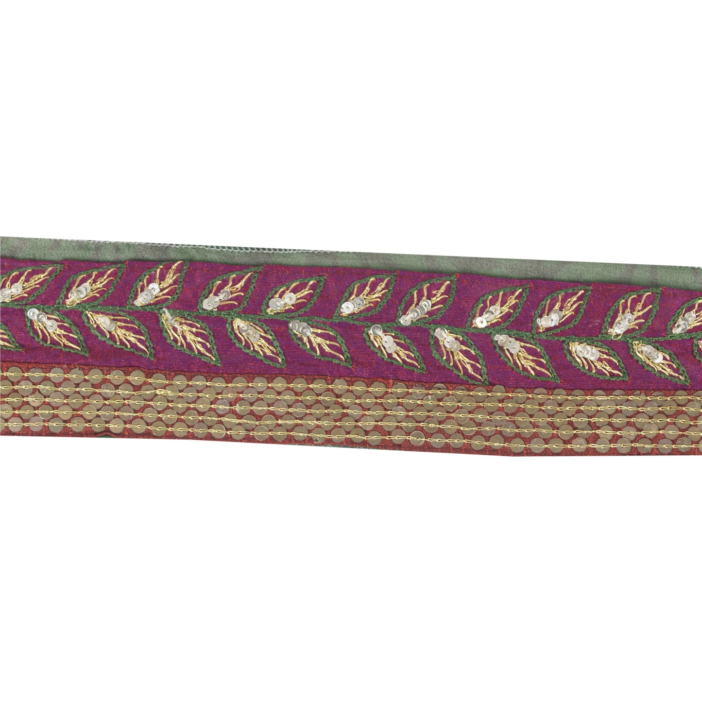 Sanskriti Vintage Sari Border Hand Bead Sequins 1 YD Craft Trim Purple 2.4W Lace