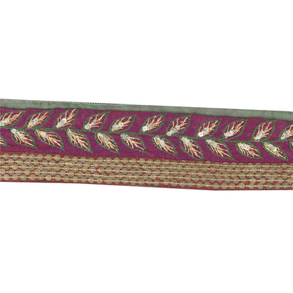 Sanskriti Vintage Sari Border Hand Bead Sequins 1 YD Craft Trim Purple 2.4W Lace