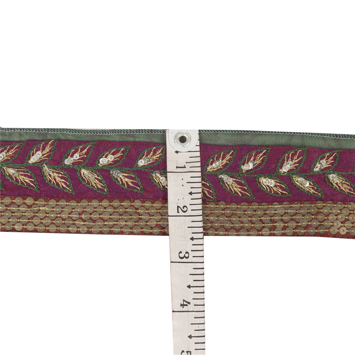 Sanskriti Vintage Sari Border Hand Bead Sequins 1 YD Craft Trim Purple 2.4W Lace