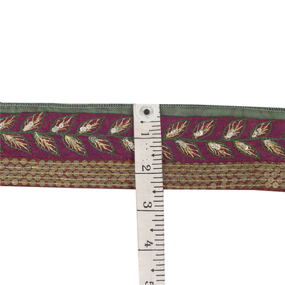 Sanskriti Vintage Sari Border Hand Bead Sequins 1 YD Craft Trim Purple 2.4W Lace