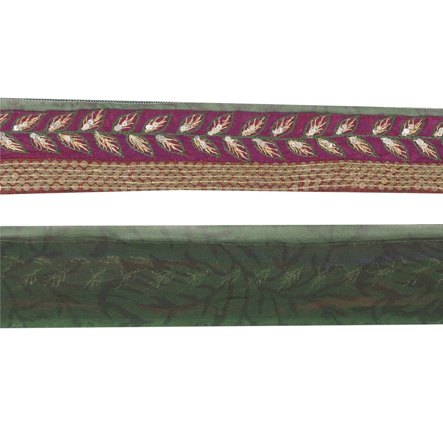 Sanskriti Vintage Sari Border Hand Bead Sequins 1 YD Craft Trim Purple 2.4W Lace
