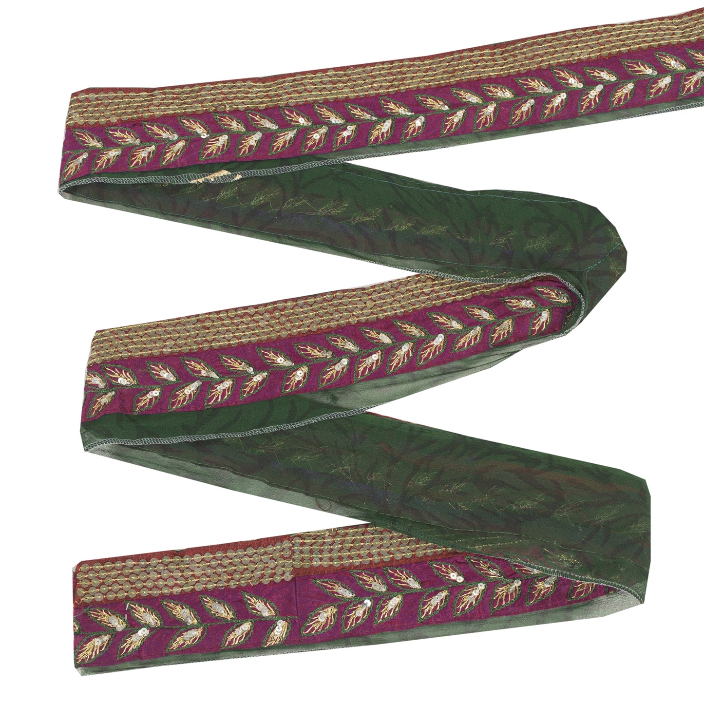 Sanskriti Vintage Sari Border Hand Bead Sequins 1 YD Craft Trim Purple 2.4W Lace