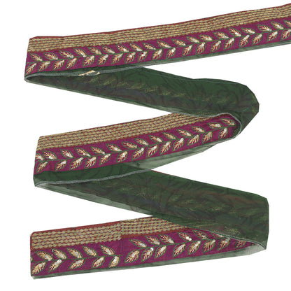 Sanskriti Vintage Sari Border Hand Bead Sequins 1 YD Craft Trim Purple 2.4W Lace