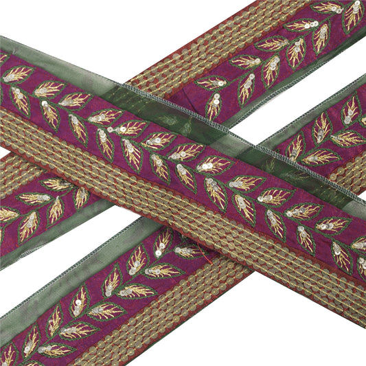 Sanskriti Vintage Sari Border Hand Bead Sequins 1 YD Craft Trim Purple 2.4W Lace