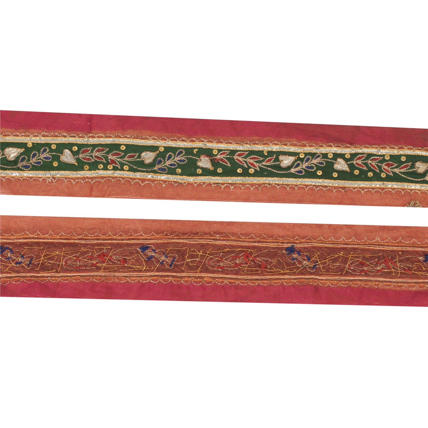 Sanskriti Vintage Sari Border Hand Beaded 1 YD Trim Zari Gota Patti 1.5W Lace