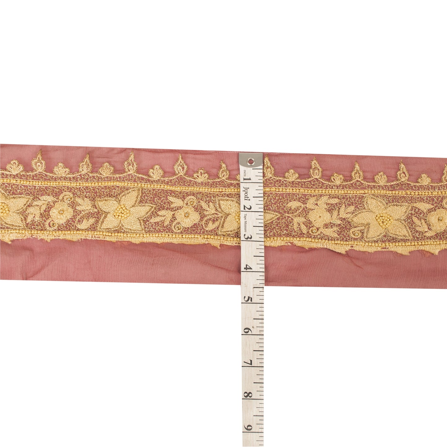 Sanskriti Vintage Sari Border Hand Beaded Zari Craft 1 YD Trims 2W Peach Lace