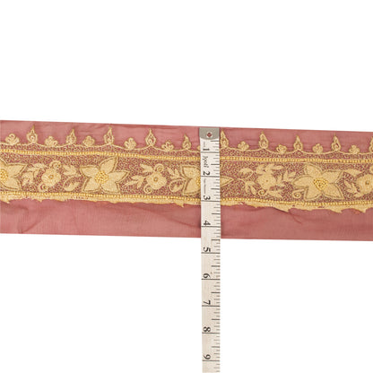 Sanskriti Vintage Sari Border Hand Beaded Zari Craft 1 YD Trims 2W Peach Lace