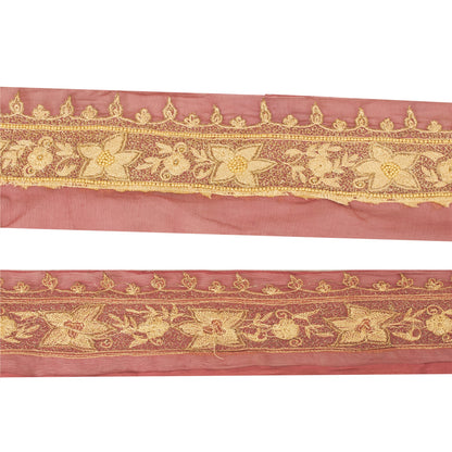 Sanskriti Vintage Sari Border Hand Beaded Zari Craft 1 YD Trims 2W Peach Lace
