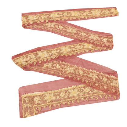 Sanskriti Vintage Sari Border Hand Beaded Zari Craft 1 YD Trims 2W Peach Lace