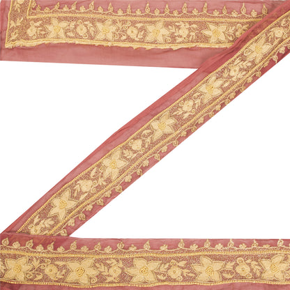 Sanskriti Vintage Sari Border Hand Beaded Zari Craft 1 YD Trims 2W Peach Lace