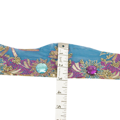 SANSKRITI VINTAGE SAREE BORDER HAND BEADED CRAFT 1 YD LACE 3W FLORAL BLUE