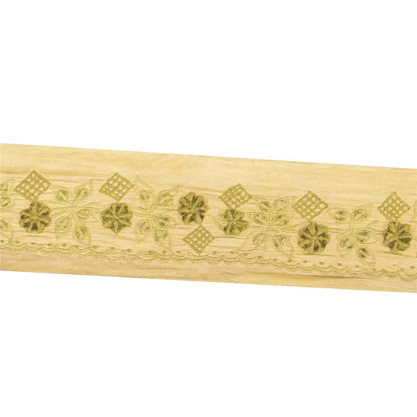 Sanskriti Vintage Sari Border Embroidered 1 YD Craft Trim Green 2" W Silk Lace