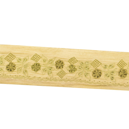 Sanskriti Vintage Sari Border Embroidered 1 YD Craft Trim Green 2" W Silk Lace